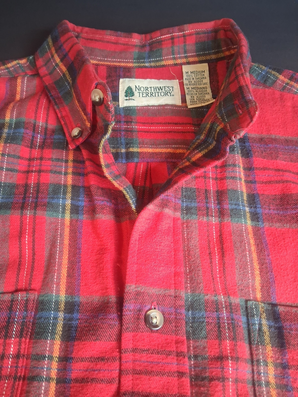 Vintage Northwest Territory Red Plaid Button-Down Shirt 100% Cotton Lumberjack